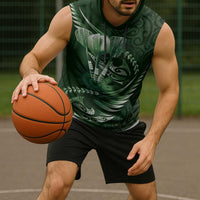 Personalised All Green New Zealand Darts Sleeveless Hoodie Aoteroa Fern Maori Galaxy Style - Polynesian Pride