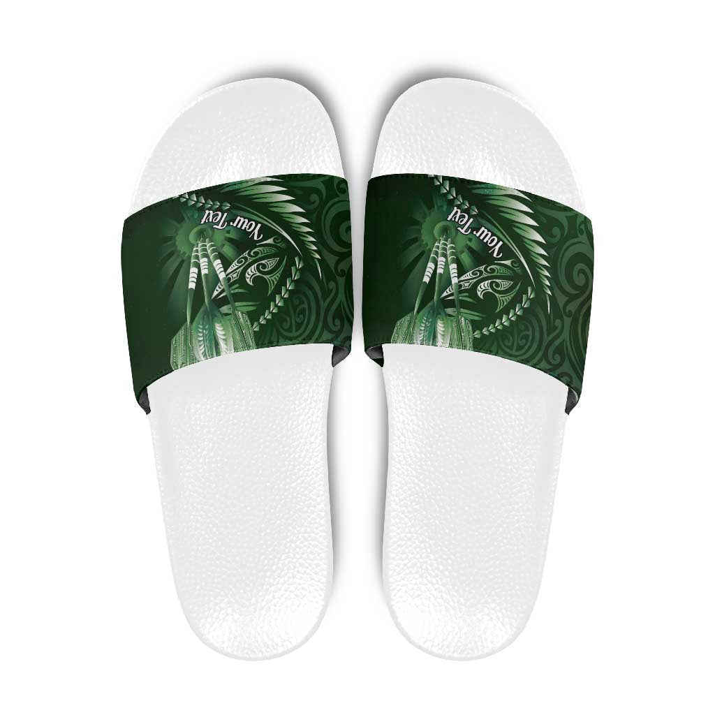 Personalised All Green New Zealand Darts Slide Sandals Aoteroa Fern Maori Galaxy Style - Polynesian Pride