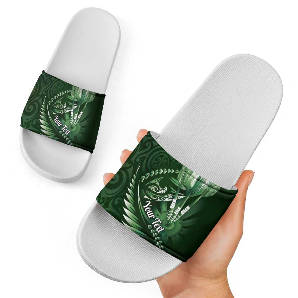 Personalised All Green New Zealand Darts Slide Sandals Aoteroa Fern Maori Galaxy Style - Polynesian Pride
