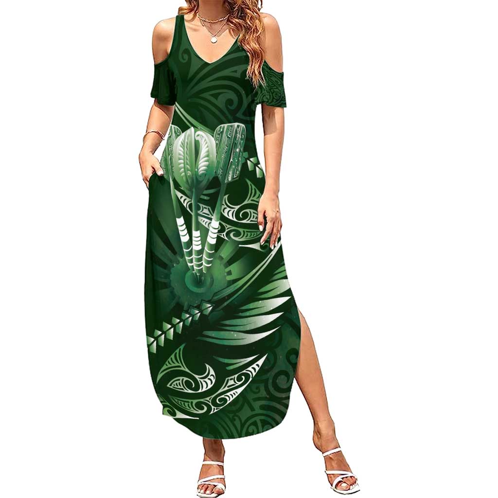 Personalised All Green New Zealand Darts Summer Maxi Dress Aoteroa Fern Maori Galaxy Style LT14 Women Green - Polynesian Pride