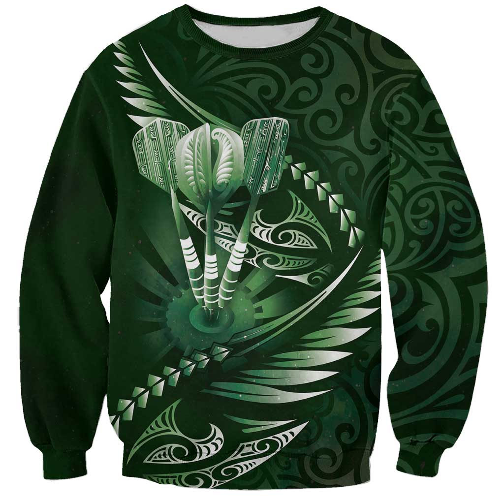 Personalised All Green New Zealand Darts Sweatshirt Aoteroa Fern Maori Galaxy Style LT14 Unisex Green - Polynesian Pride