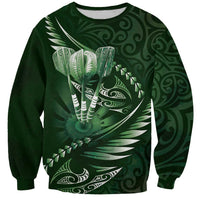 Personalised All Green New Zealand Darts Sweatshirt Aoteroa Fern Maori Galaxy Style LT14 Unisex Green - Polynesian Pride