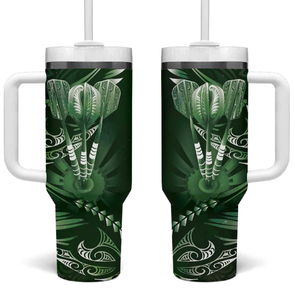 All Green New Zealand Darts Tumbler With Handle Aoteroa Fern Maori Galaxy Style LT14 One Size: 40 oz Green - Polynesian Pride
