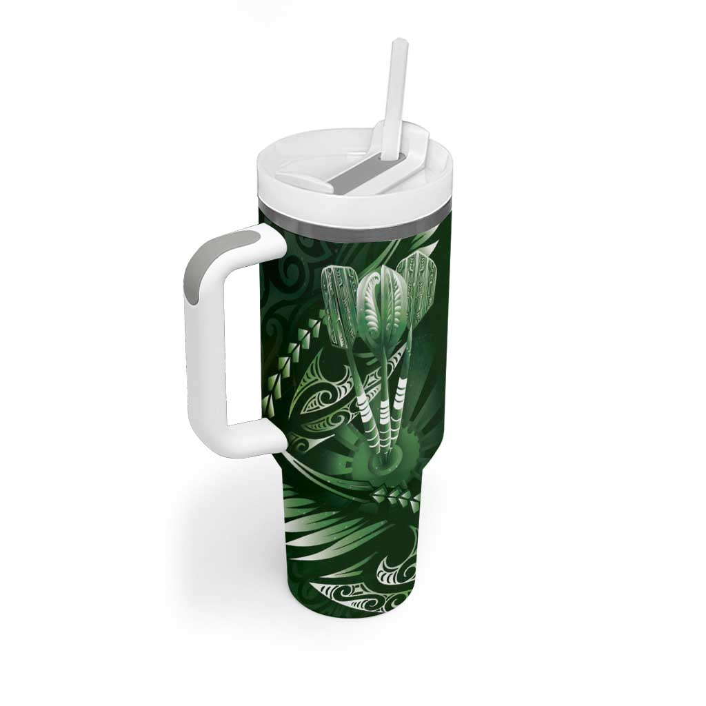 All Green New Zealand Darts Tumbler With Handle Aoteroa Fern Maori Galaxy Style LT14 - Polynesian Pride