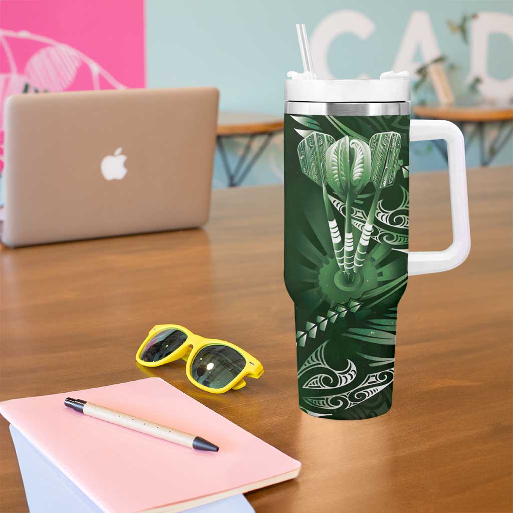 All Green New Zealand Darts Tumbler With Handle Aoteroa Fern Maori Galaxy Style LT14 - Polynesian Pride