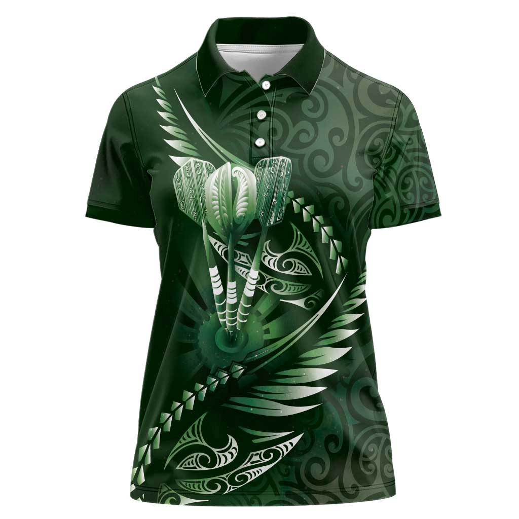 Personalised All Green New Zealand Darts Women Polo Shirt Aoteroa Fern Maori Galaxy Style LT14 Female Green - Polynesian Pride