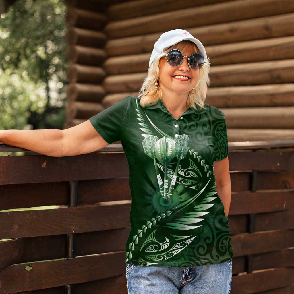 Personalised All Green New Zealand Darts Women Polo Shirt Aoteroa Fern Maori Galaxy Style LT14 - Polynesian Pride