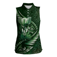 Personalised All Green New Zealand Darts Women Sleeveless Polo Shirt Aoteroa Fern Maori Galaxy Style LT14 Female Green - Polynesian Pride
