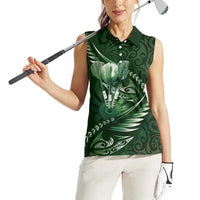 Personalised All Green New Zealand Darts Women Sleeveless Polo Shirt Aoteroa Fern Maori Galaxy Style LT14 - Polynesian Pride