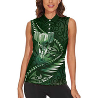 Personalised All Green New Zealand Darts Women Sleeveless Polo Shirt Aoteroa Fern Maori Galaxy Style LT14 - Polynesian Pride