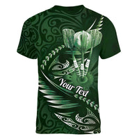 Personalised All Green New Zealand Darts Women V-Neck T-Shirt Aoteroa Fern Maori Galaxy Style LT14 - Polynesian Pride