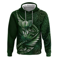 Personalised All Green New Zealand Darts Zip Hoodie Aoteroa Fern Maori Galaxy Style LT14 Pullover Hoodie Green - Polynesian Pride