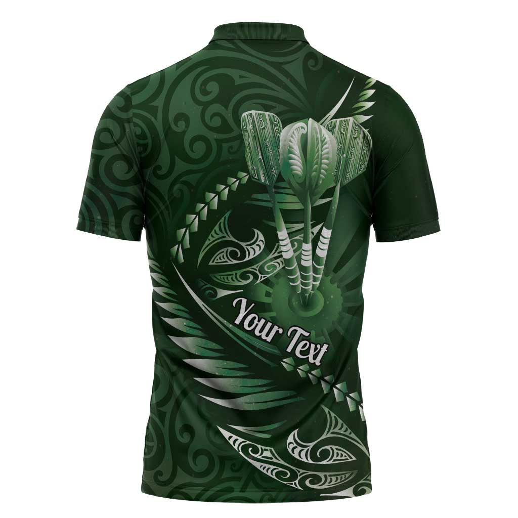 Personalised All Green New Zealand Darts Zipper Polo Shirt Aoteroa Fern Maori Galaxy Style - Polynesian Pride