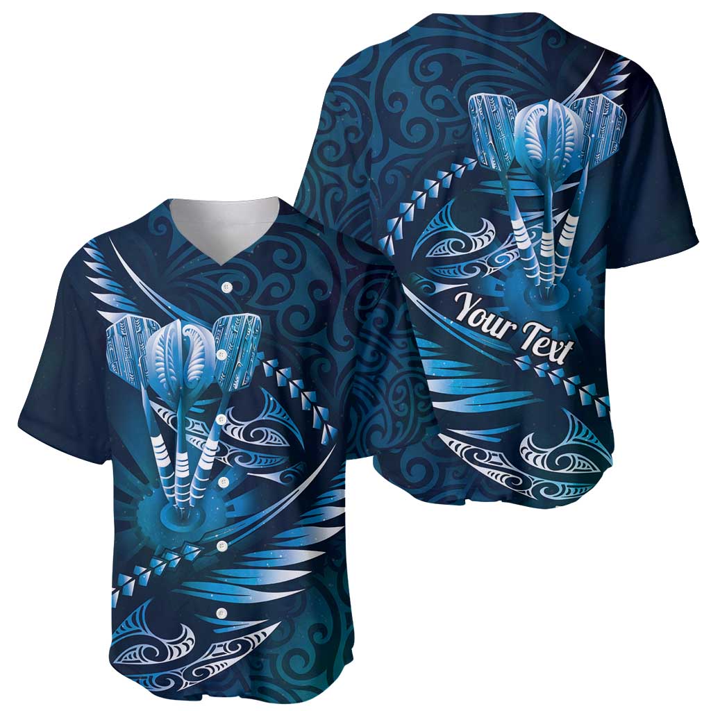 Personalised All Blue New Zealand Darts Baseball Jersey Aoteroa Fern Maori Galaxy Style LT14 - Polynesian Pride