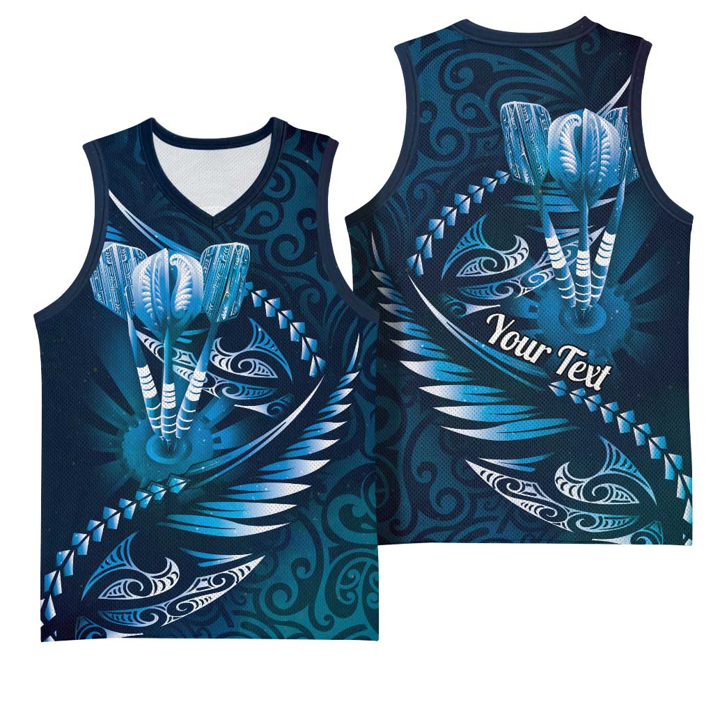 Personalised All Blue New Zealand Darts Basketball Jersey Aoteroa Fern Maori Galaxy Style - Polynesian Pride