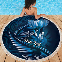Personalised All Blue New Zealand Darts Beach Blanket Aoteroa Fern Maori Galaxy Style LT14 - Polynesian Pride