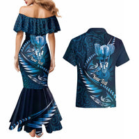 Personalised All Blue New Zealand Darts Couples Matching Mermaid Dress and Hawaiian Shirt Aoteroa Fern Maori Galaxy Style LT14 - Polynesian Pride