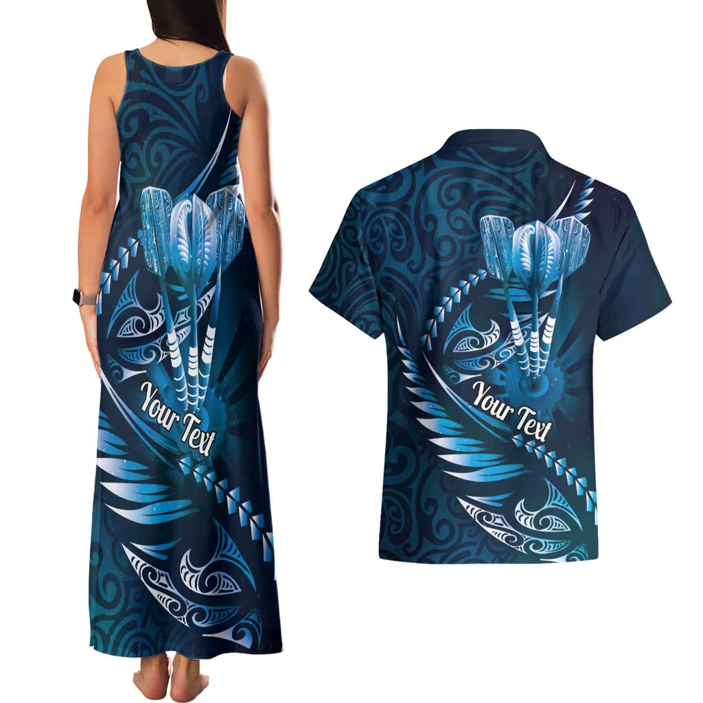 Personalised All Blue New Zealand Darts Couples Matching Tank Maxi Dress and Hawaiian Shirt Aoteroa Fern Maori Galaxy Style LT14 - Polynesian Pride