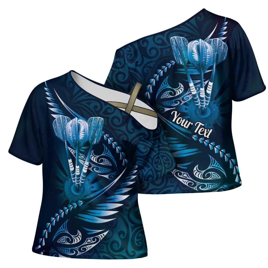 Personalised All Blue New Zealand Darts Cross Shoulder Shirt Aoteroa Fern Maori Galaxy Style - Polynesian Pride