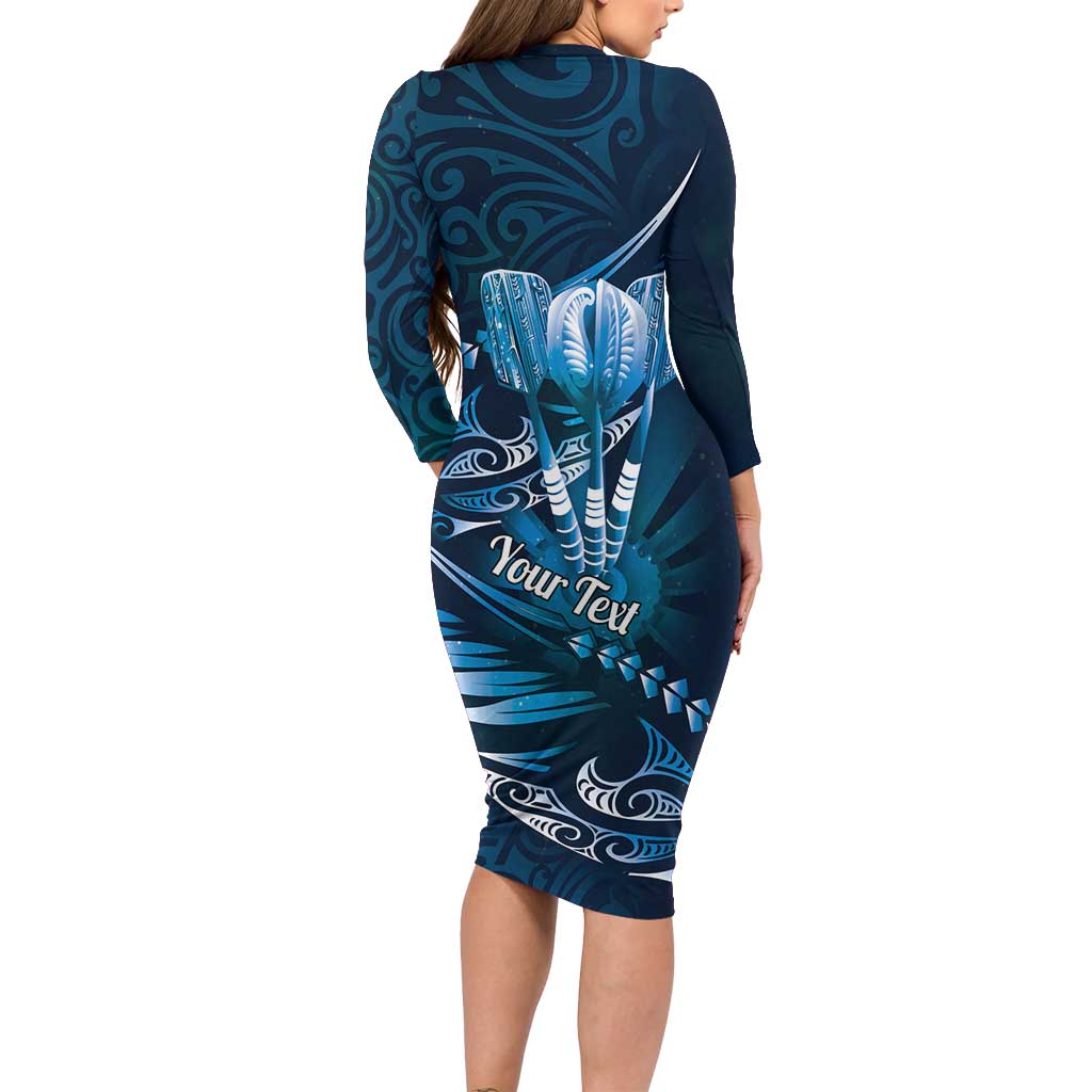 Personalised All Blue New Zealand Darts Family Matching Long Sleeve Bodycon Dress and Hawaiian Shirt Aoteroa Fern Maori Galaxy Style LT14 - Polynesian Pride