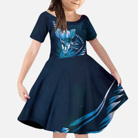 Personalised All Blue New Zealand Darts Family Matching Mermaid Dress and Hawaiian Shirt Aoteroa Fern Maori Galaxy Style LT14 Daughter's Dress Blue - Polynesian Pride