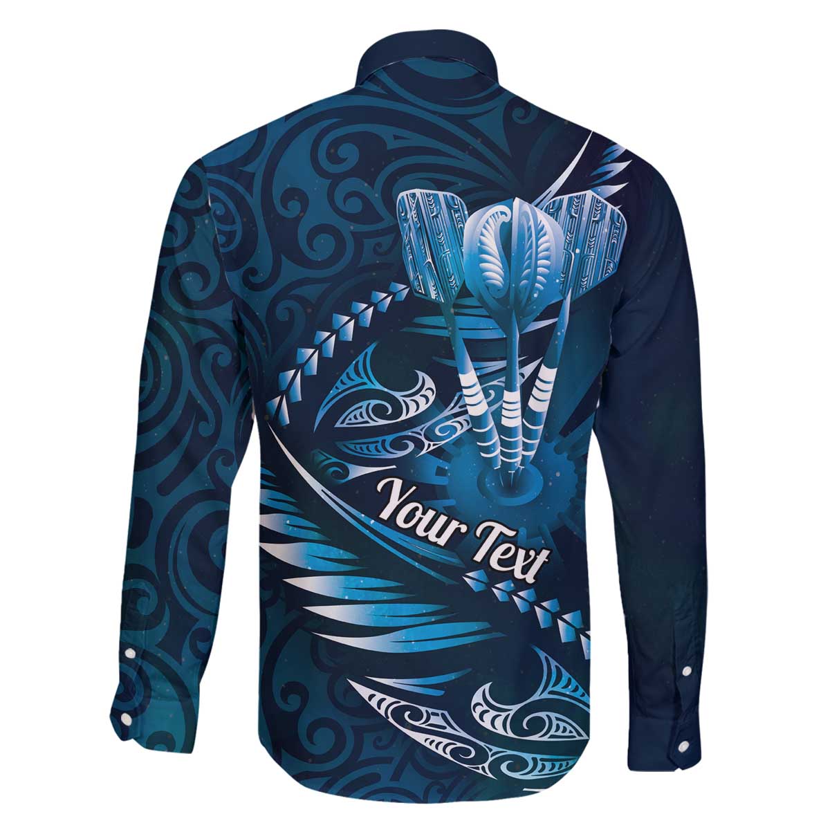 Personalised All Blue New Zealand Darts Family Matching Off The Shoulder Long Sleeve Dress and Hawaiian Shirt Aoteroa Fern Maori Galaxy Style LT14 - Polynesian Pride