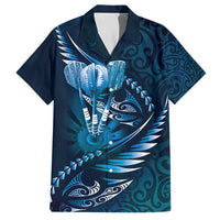Personalised All Blue New Zealand Darts Family Matching Short Sleeve Bodycon Dress and Hawaiian Shirt Aoteroa Fern Maori Galaxy Style LT14 Dad's Shirt - Short Sleeve Blue - Polynesian Pride