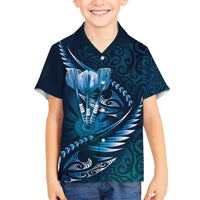 Personalised All Blue New Zealand Darts Family Matching Tank Maxi Dress and Hawaiian Shirt Aoteroa Fern Maori Galaxy Style LT14 Son's Shirt Blue - Polynesian Pride