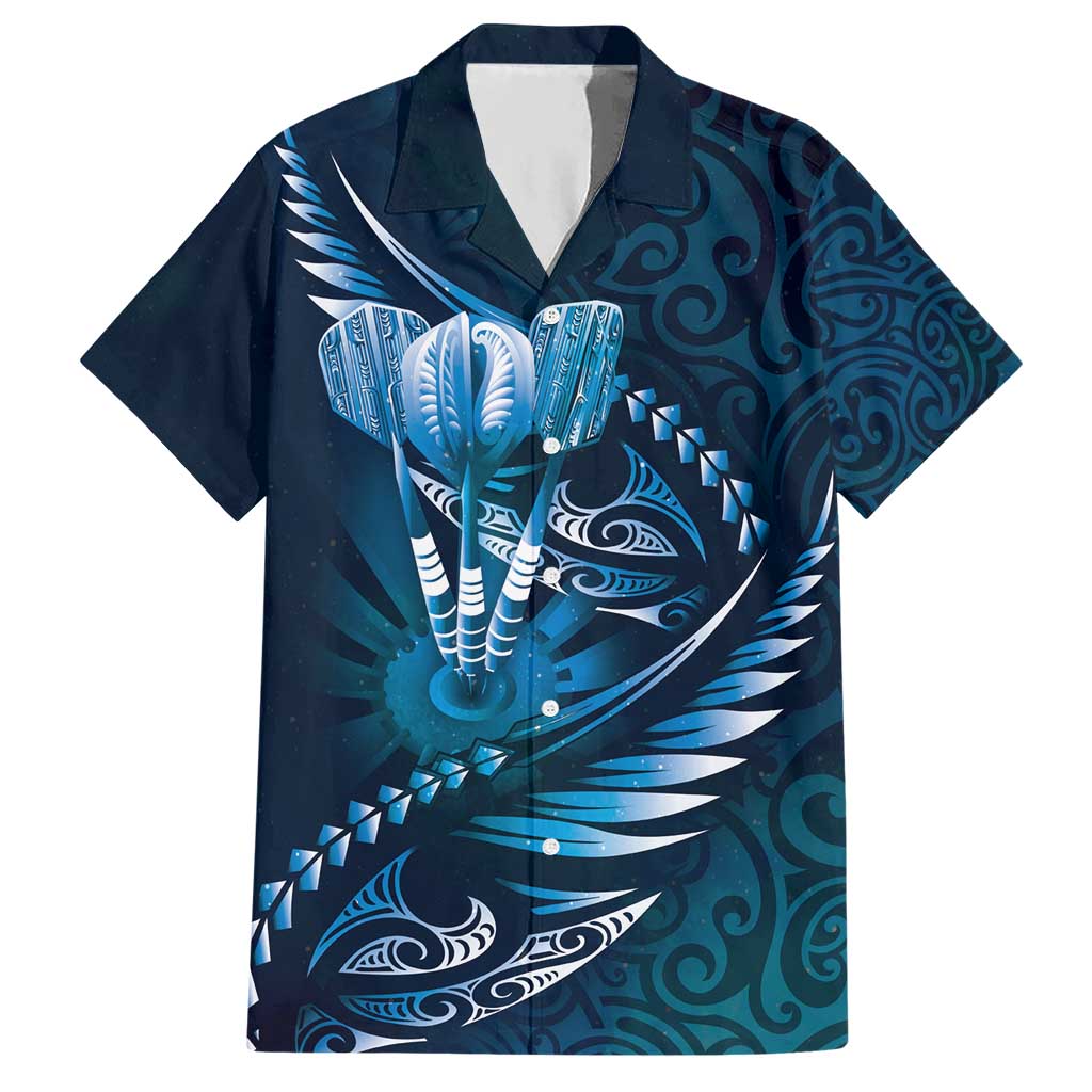 Personalised All Blue New Zealand Darts Hawaiian Shirt Aoteroa Fern Maori Galaxy Style LT14 Blue - Polynesian Pride