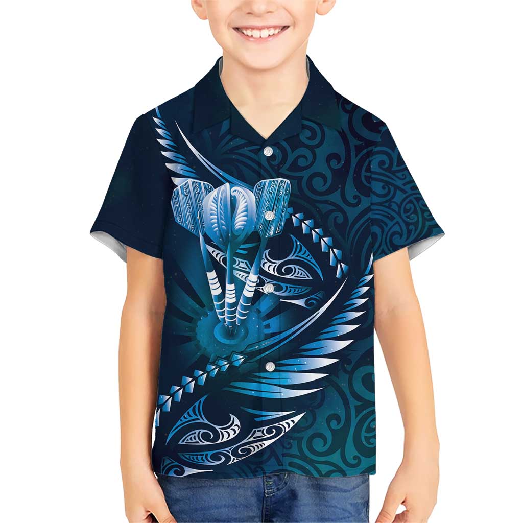Personalised All Blue New Zealand Darts Kid Hawaiian Shirt Aoteroa Fern Maori Galaxy Style LT14 Kid Blue - Polynesian Pride