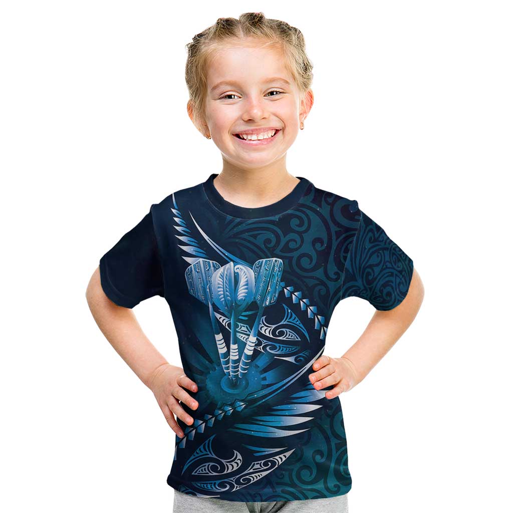 Personalised All Blue New Zealand Darts Kid T Shirt Aoteroa Fern Maori Galaxy Style LT14 Blue - Polynesian Pride
