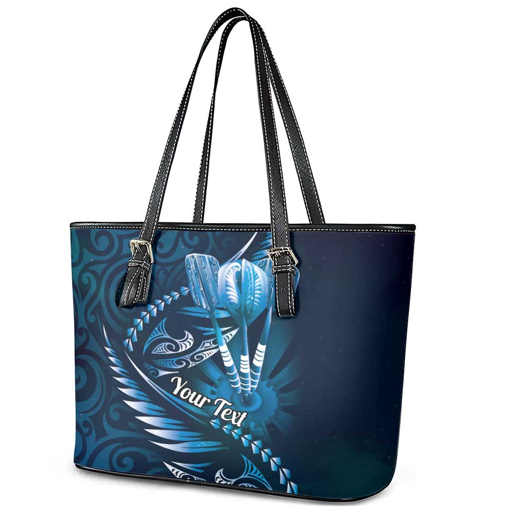 Personalised All Blue New Zealand Darts Leather Tote Bag Aoteroa Fern Maori Galaxy Style LT14 - Polynesian Pride