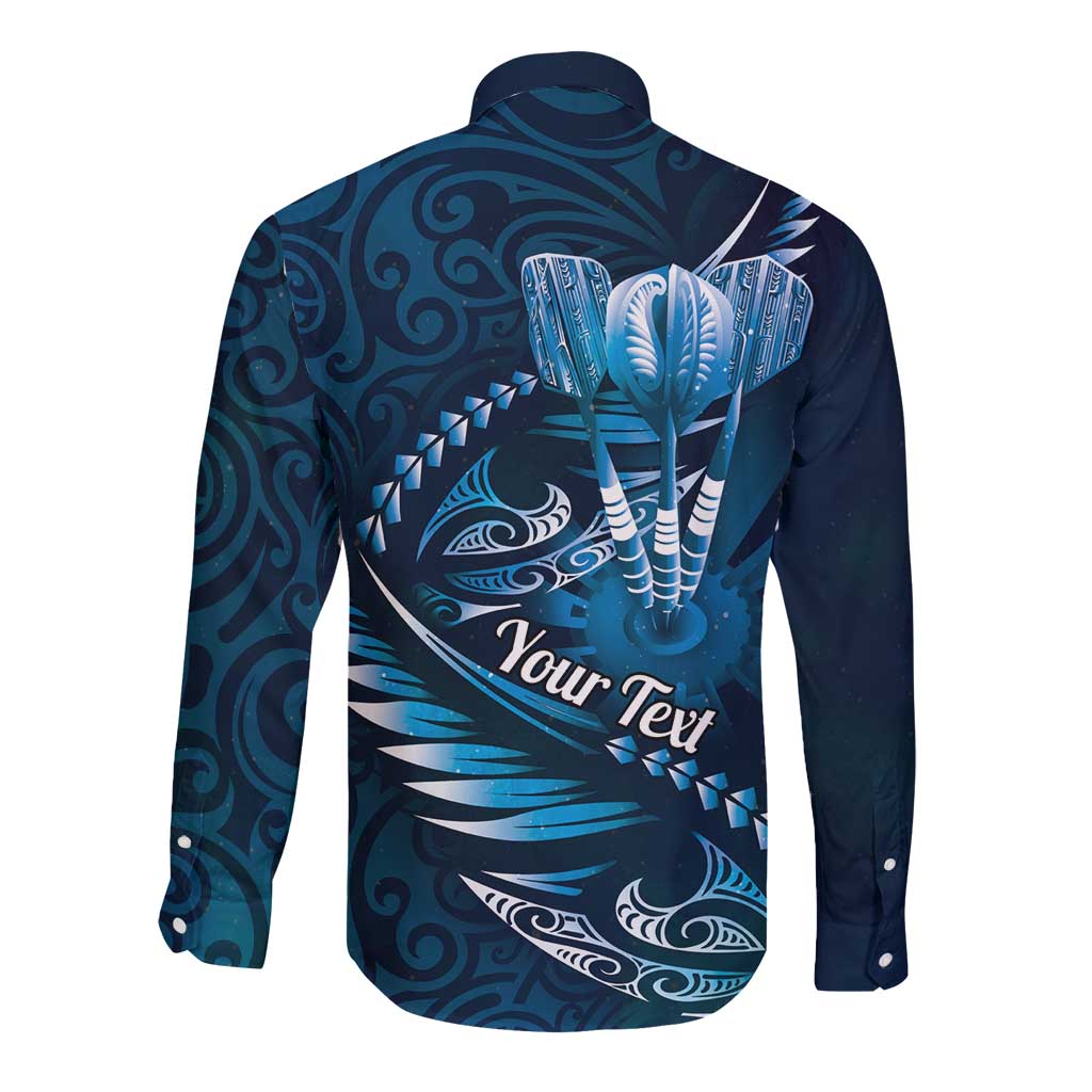 Personalised All Blue New Zealand Darts Long Sleeve Button Shirt Aoteroa Fern Maori Galaxy Style LT14 - Polynesian Pride