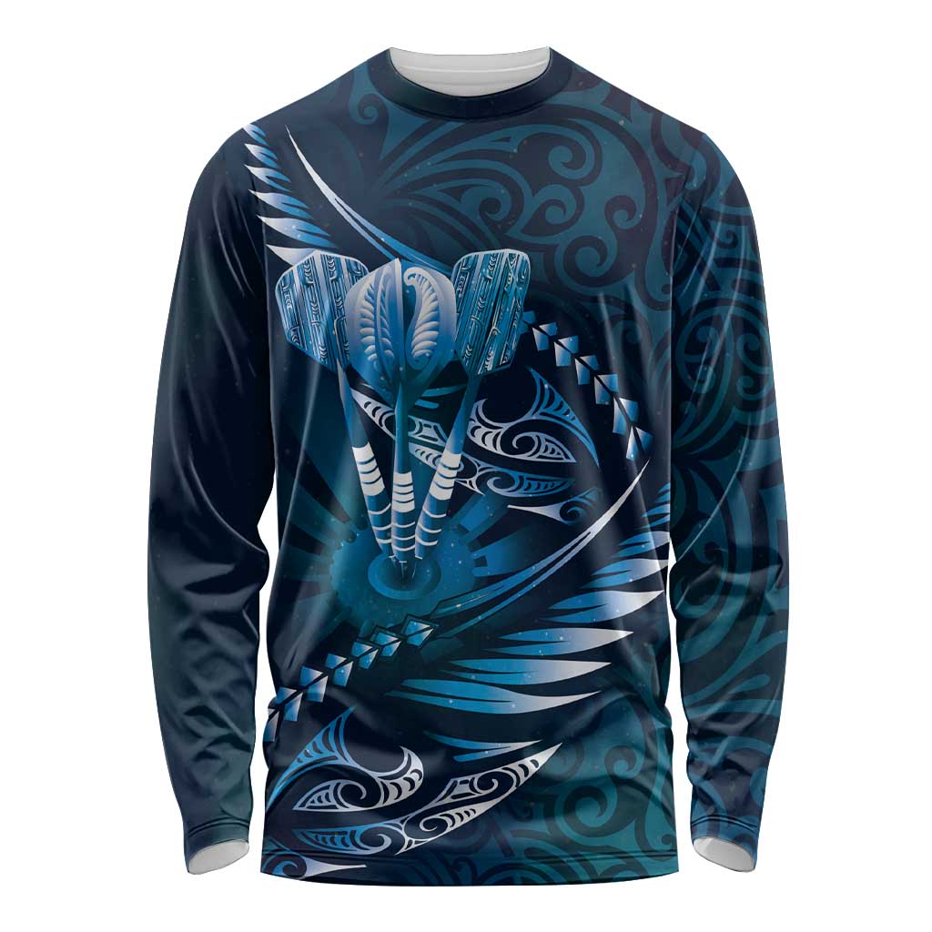 Personalised All Blue New Zealand Darts Long Sleeve Shirt Aoteroa Fern Maori Galaxy Style LT14 Unisex Blue - Polynesian Pride