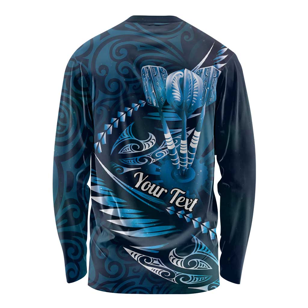 Personalised All Blue New Zealand Darts Long Sleeve Shirt Aoteroa Fern Maori Galaxy Style LT14 - Polynesian Pride