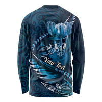 Personalised All Blue New Zealand Darts Long Sleeve Shirt Aoteroa Fern Maori Galaxy Style LT14 - Polynesian Pride