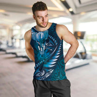 Personalised All Blue New Zealand Darts Men Tank Top Aoteroa Fern Maori Galaxy Style LT14 Blue - Polynesian Pride