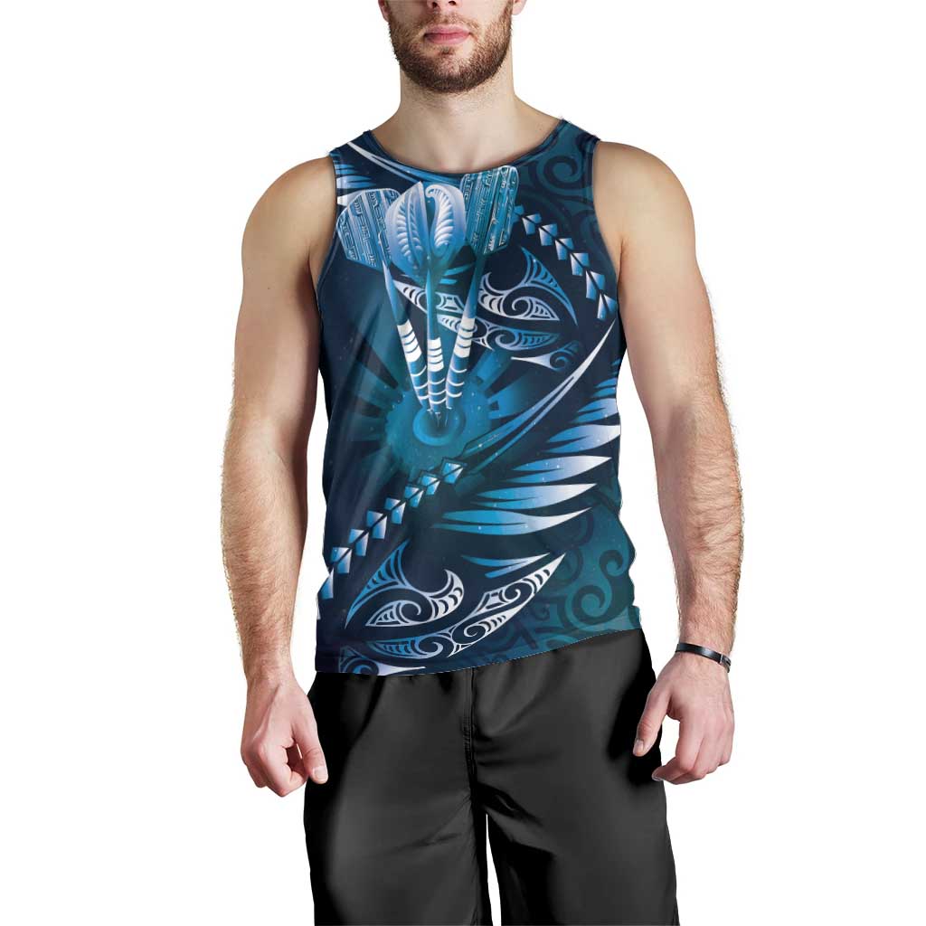 Personalised All Blue New Zealand Darts Men Tank Top Aoteroa Fern Maori Galaxy Style LT14 - Polynesian Pride
