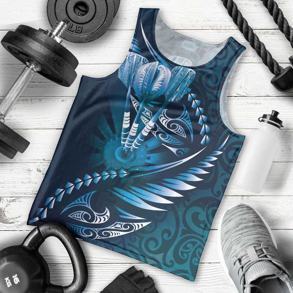 Personalised All Blue New Zealand Darts Men Tank Top Aoteroa Fern Maori Galaxy Style LT14 - Polynesian Pride