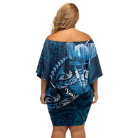 Personalised All Blue New Zealand Darts Off Shoulder Short Dress Aoteroa Fern Maori Galaxy Style LT14 - Polynesian Pride