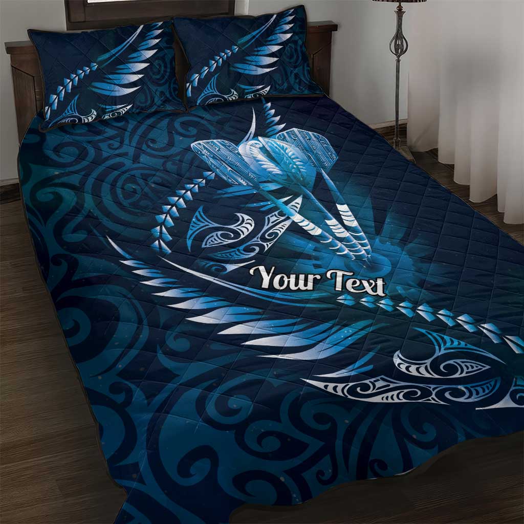 Personalised All Blue New Zealand Darts Quilt Bed Set Aoteroa Fern Maori Galaxy Style LT14 Blue - Polynesian Pride