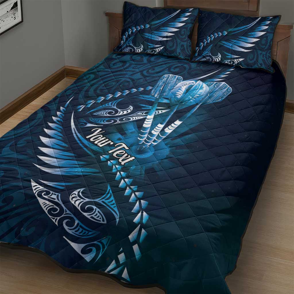 Personalised All Blue New Zealand Darts Quilt Bed Set Aoteroa Fern Maori Galaxy Style LT14 - Polynesian Pride