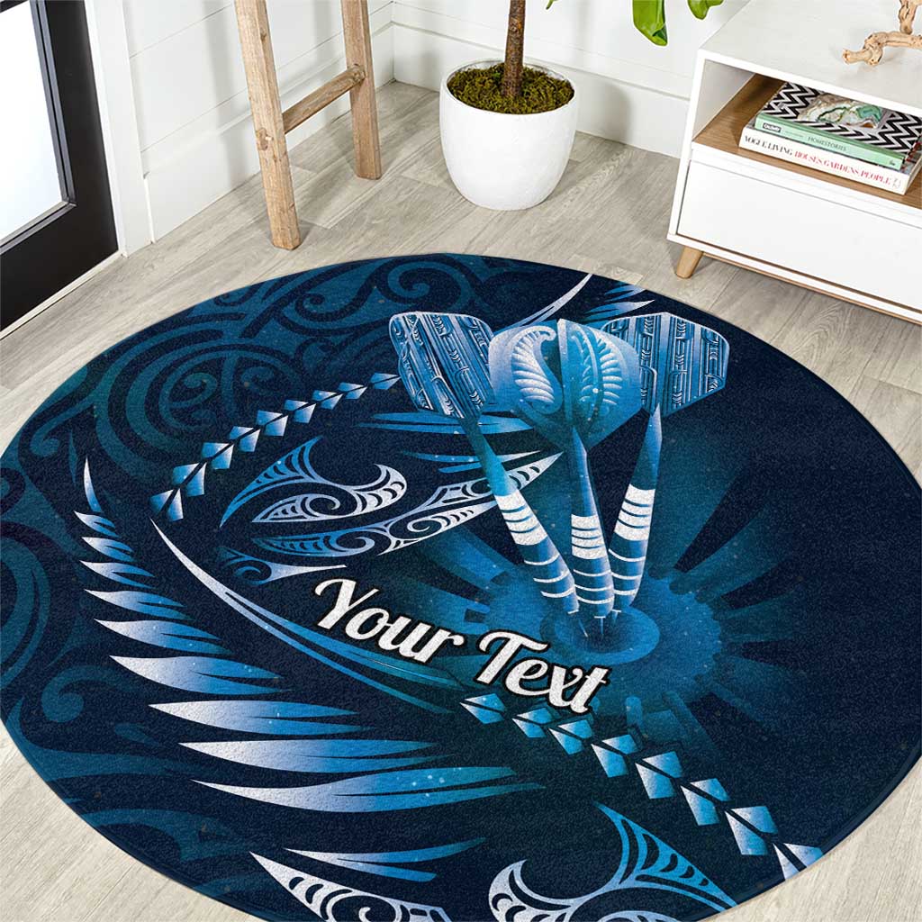 Personalised All Blue New Zealand Darts Round Carpet Aoteroa Fern Maori Galaxy Style LT14 Blue - Polynesian Pride