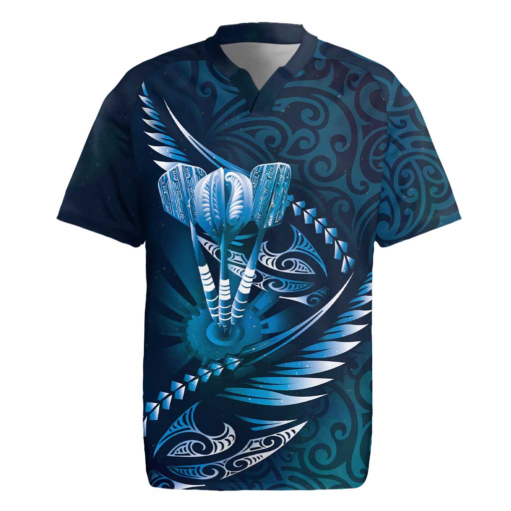 Personalised All Blue New Zealand Darts Rugby Jersey Aoteroa Fern Maori Galaxy Style LT14 Blue - Polynesian Pride