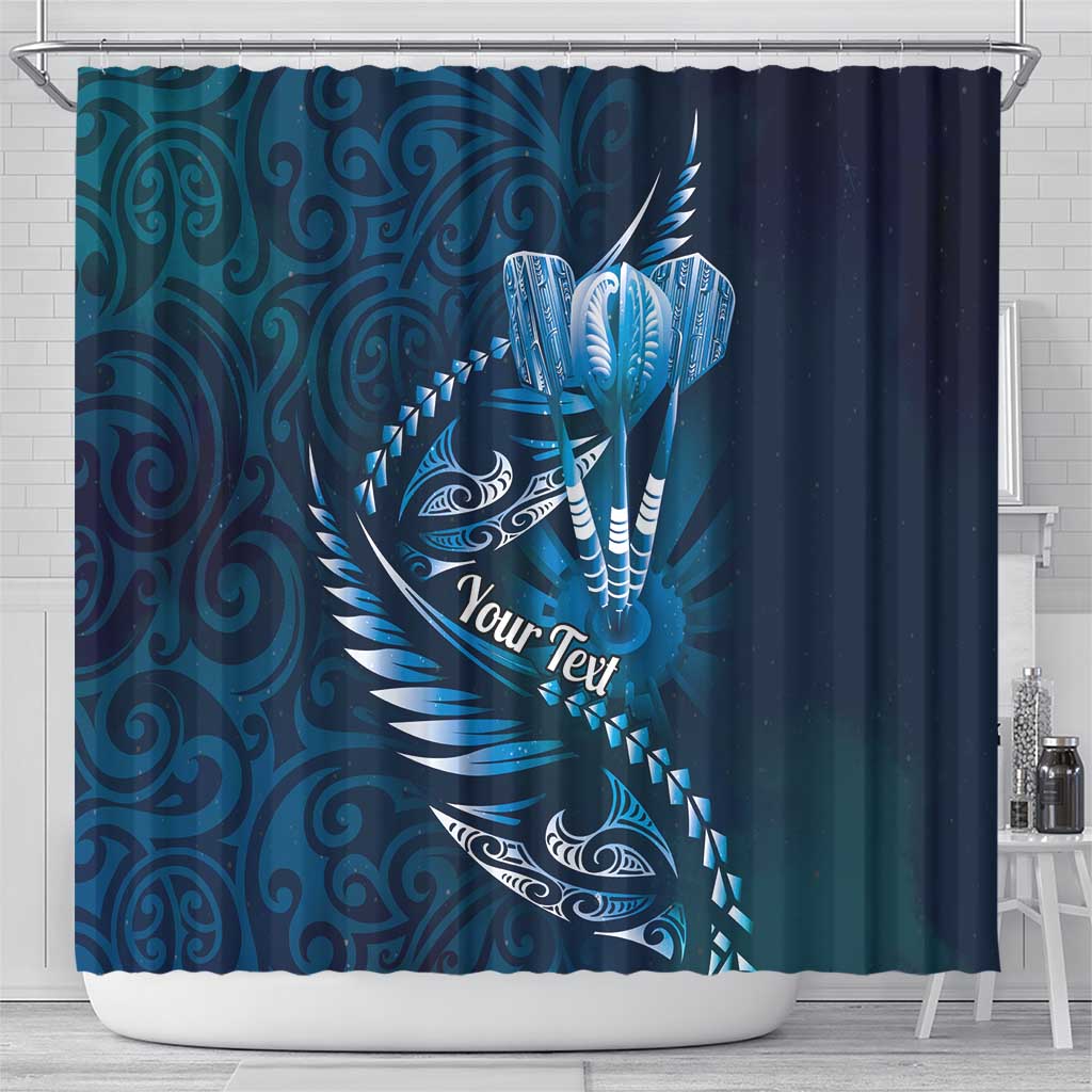 Personalised All Blue New Zealand Darts Shower Curtain Aoteroa Fern Maori Galaxy Style LT14 - Polynesian Pride