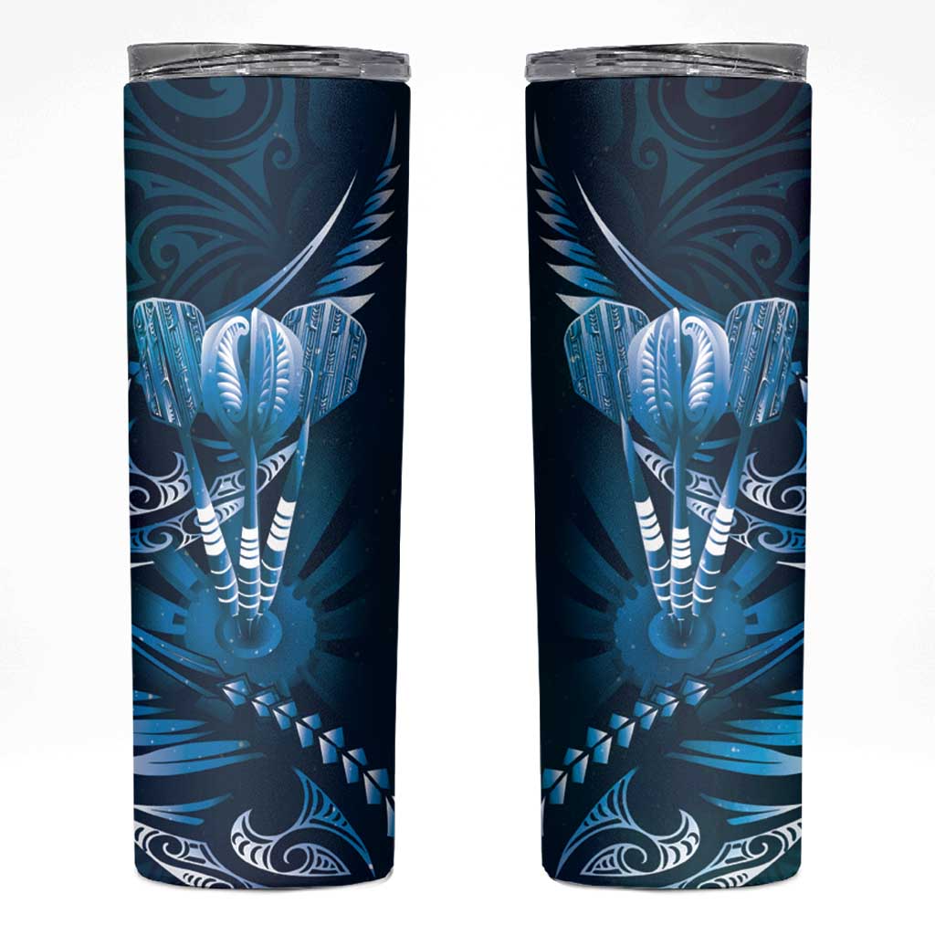 All Blue New Zealand Darts Skinny Tumbler Aoteroa Fern Maori Galaxy Style LT14 Blue - Polynesian Pride