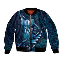 Personalised All Blue New Zealand Darts Sleeve Zip Bomber Jacket Aoteroa Fern Maori Galaxy Style LT14 Unisex Blue - Polynesian Pride