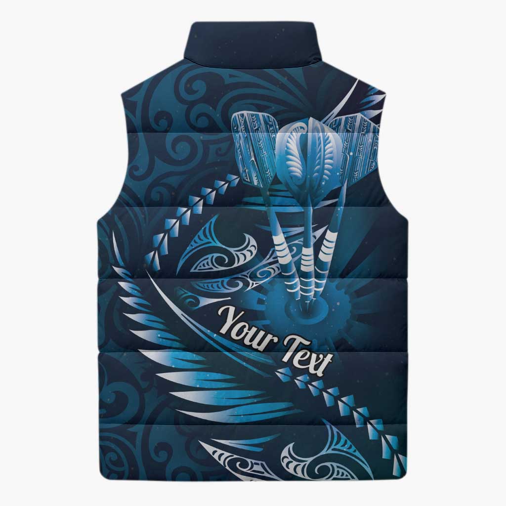 Personalised All Blue New Zealand Darts Sleeveless Puffer Jacket Aoteroa Fern Maori Galaxy Style - Polynesian Pride