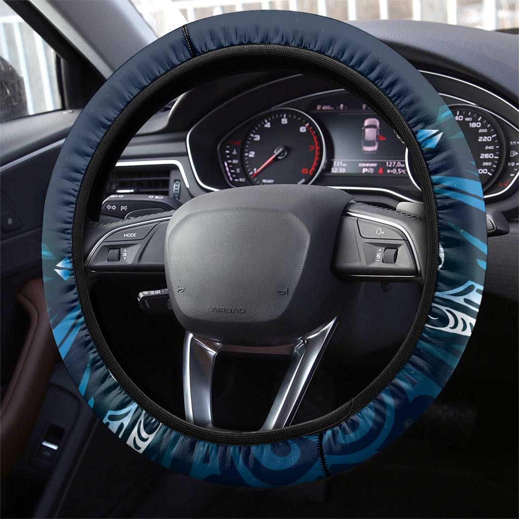 All Blue New Zealand Darts Steering Wheel Cover Aoteroa Fern Maori Galaxy Style LT14 - Polynesian Pride