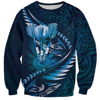 Personalised All Blue New Zealand Darts Sweatshirt Aoteroa Fern Maori Galaxy Style LT14 Unisex Blue - Polynesian Pride
